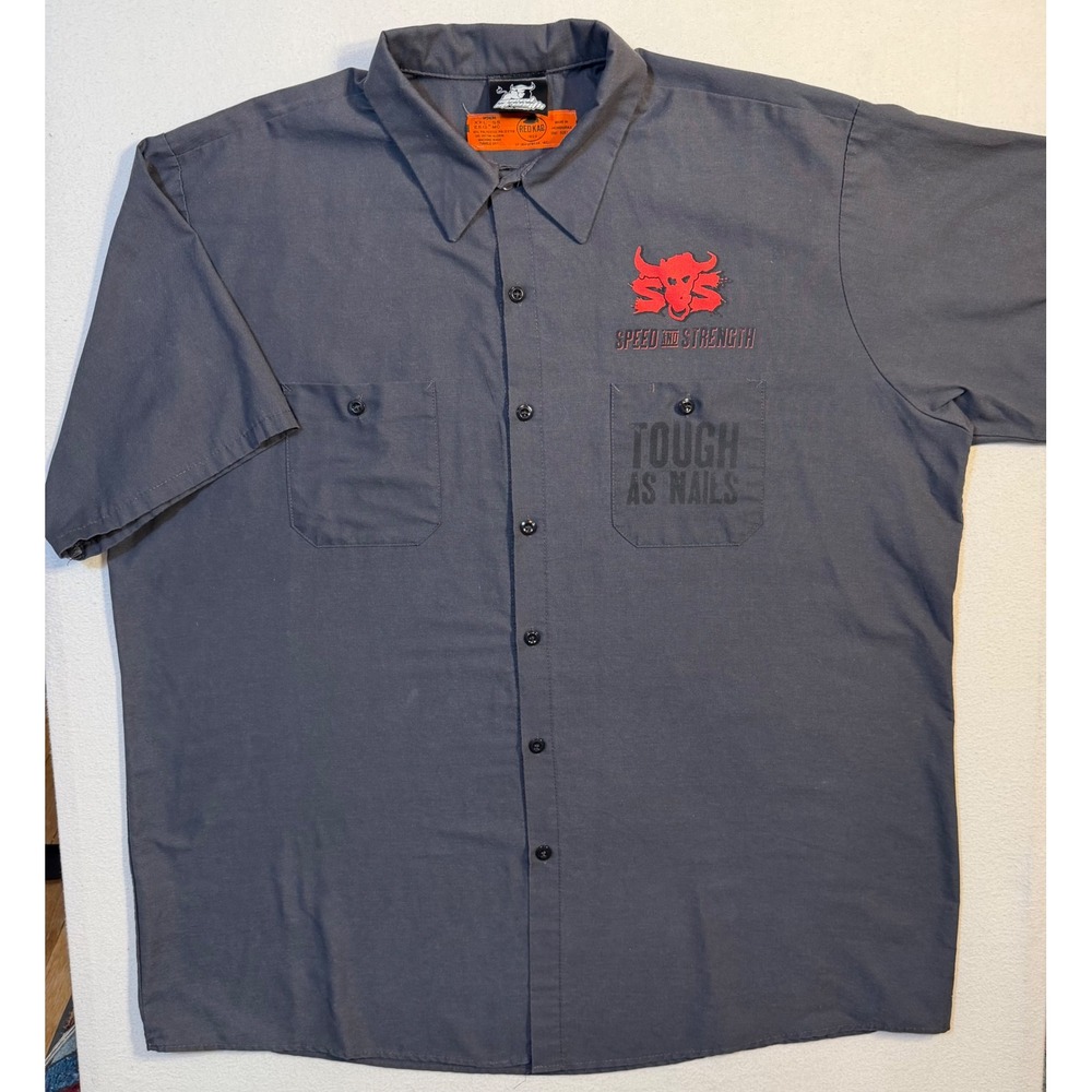 Speed and Strength Tough As Nails Mens XXL Work Shirt Red Kap Gray Short Sleeve